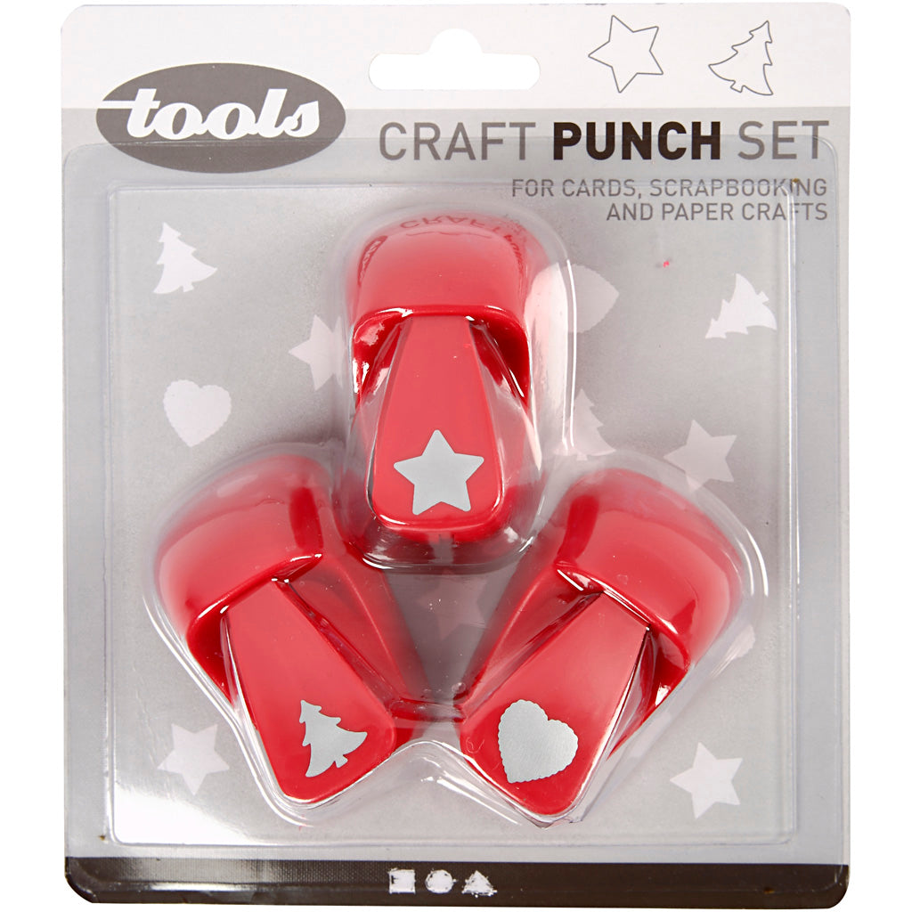 Motivstanzer, Stern, Herz, Weihnachtsbaum, Größe 16 mm, Rot, 1 Set [HOB-11340]