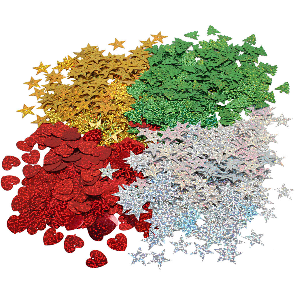 Christmas sequins, size 14-16 mm, 4x20 g