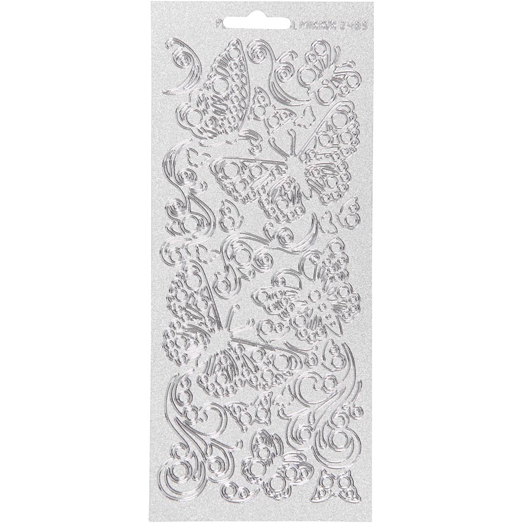 Stickers, butterflies, sheet 10x23 cm, silver, 1 sheet
