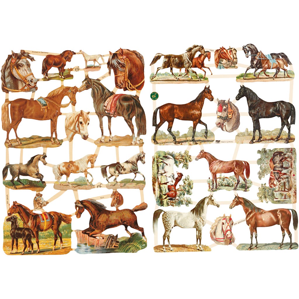 Découpes vintage, chevaux, feuille 16,5x23,5 cm, 2 flles/ 1 Pq. [HOB-19356]