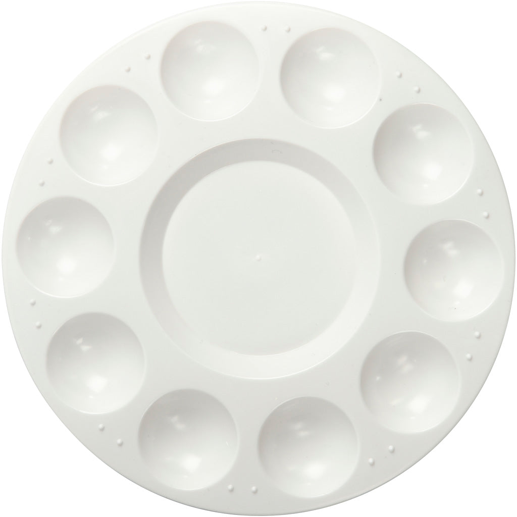 Tavolozza, Palette rotonda con 11 contenitori, diam 17 cm, bianco, 1 pz [HOB-103300]