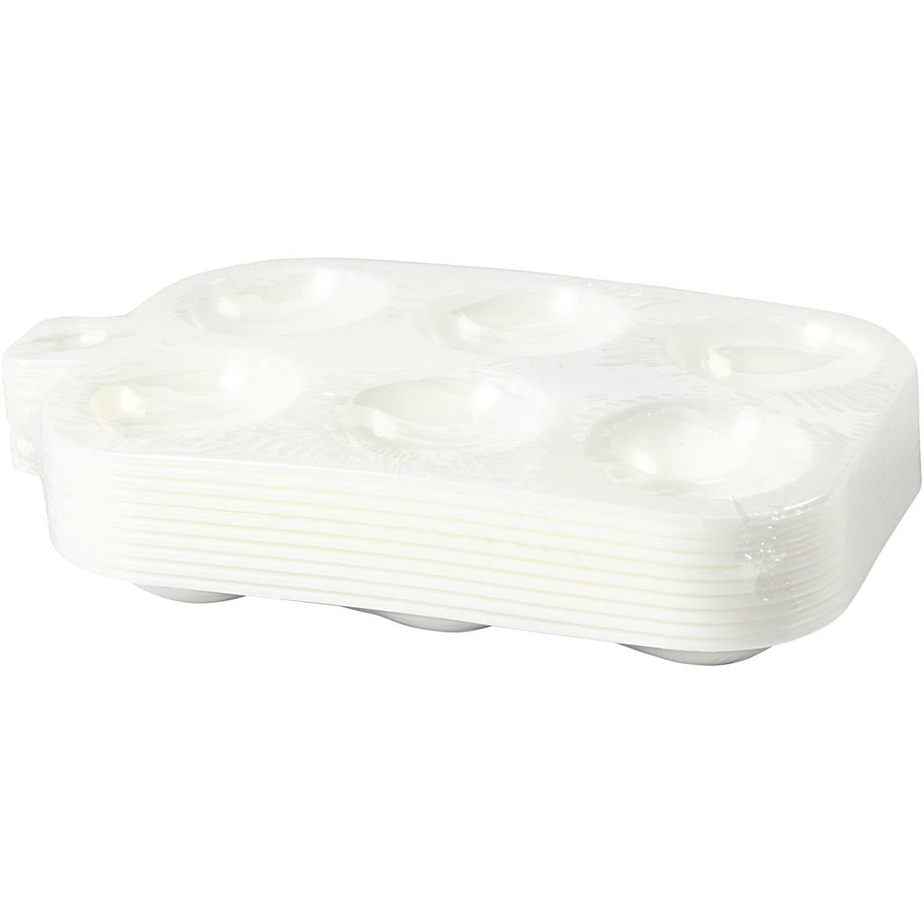 Tavolozza, Tavolozza rettangolare con 6 contenitori, misura 13x8,5 cm, bianco, 10 pz/ 1 conf. [HOB-10332]