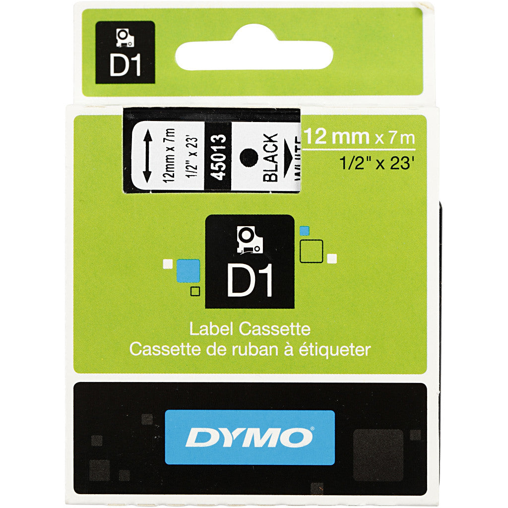 Cassette Dymo D1, L : 12 mm, blanc, 7 m/ 1 rouleau [HOB-11525]