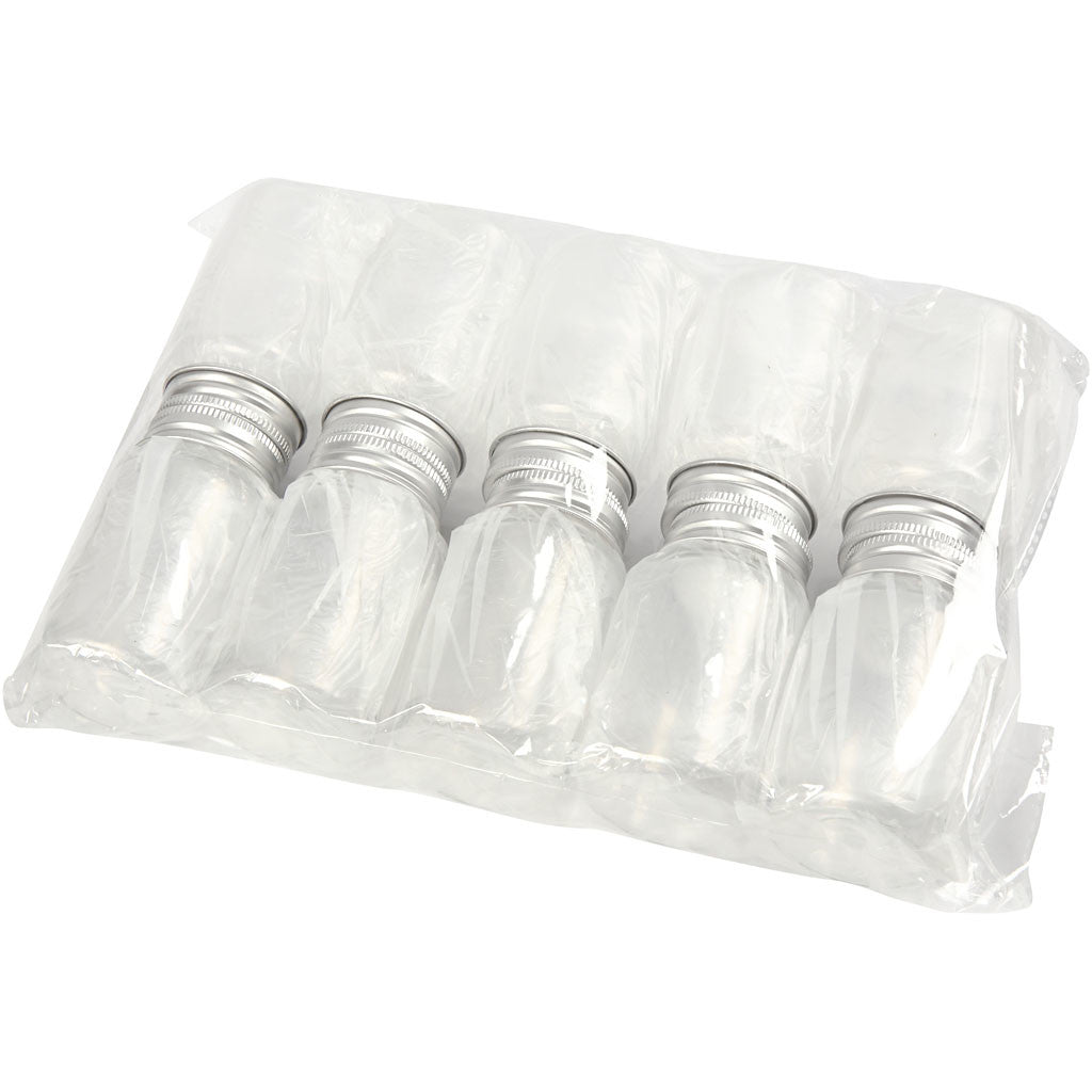 Vasetti di plastica con tappo a vite, H: 77 mm, diam 45 mm, 100 ml, 10 pz/ 1 conf. [HOB-13181]