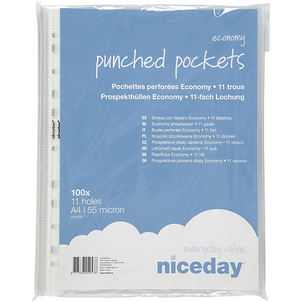 Pochettes perforées, A4, feuille 210x297 mm, 100 pièces/ 1 Pq. [HOB-14120]