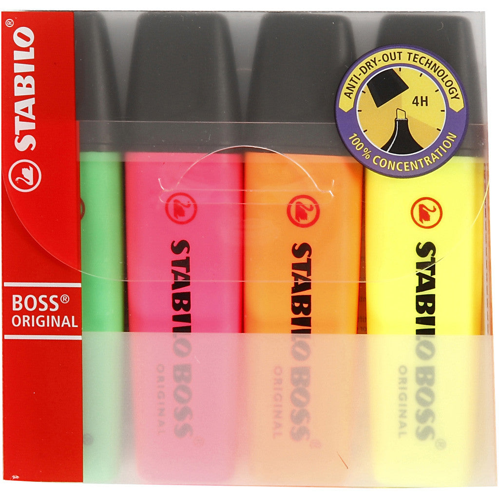 Surligneur, vert néon, orange néon, rose néon, jaune néon, 4 pièces/ 1 Pq. [HOB-14162]