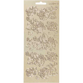 Autocollants, roses, feuille 10x23 cm, or, 1 flles [HOB-170161]