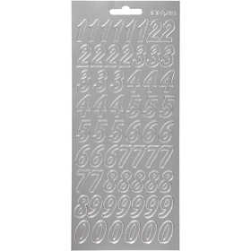 Stickers, numeri, foglio 10x23 cm, argento, 1 fgl. [HOB-170219]