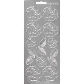 Stickers, rose, foglio 10x23 cm, argento, 1 fgl. [HOB-170245]