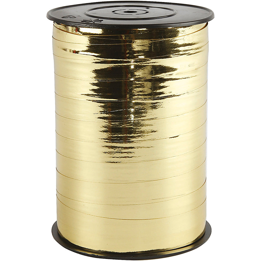 Curling Ribbon, W: 10 mm, glossy, metallic gold, 250 m/ 1 roll