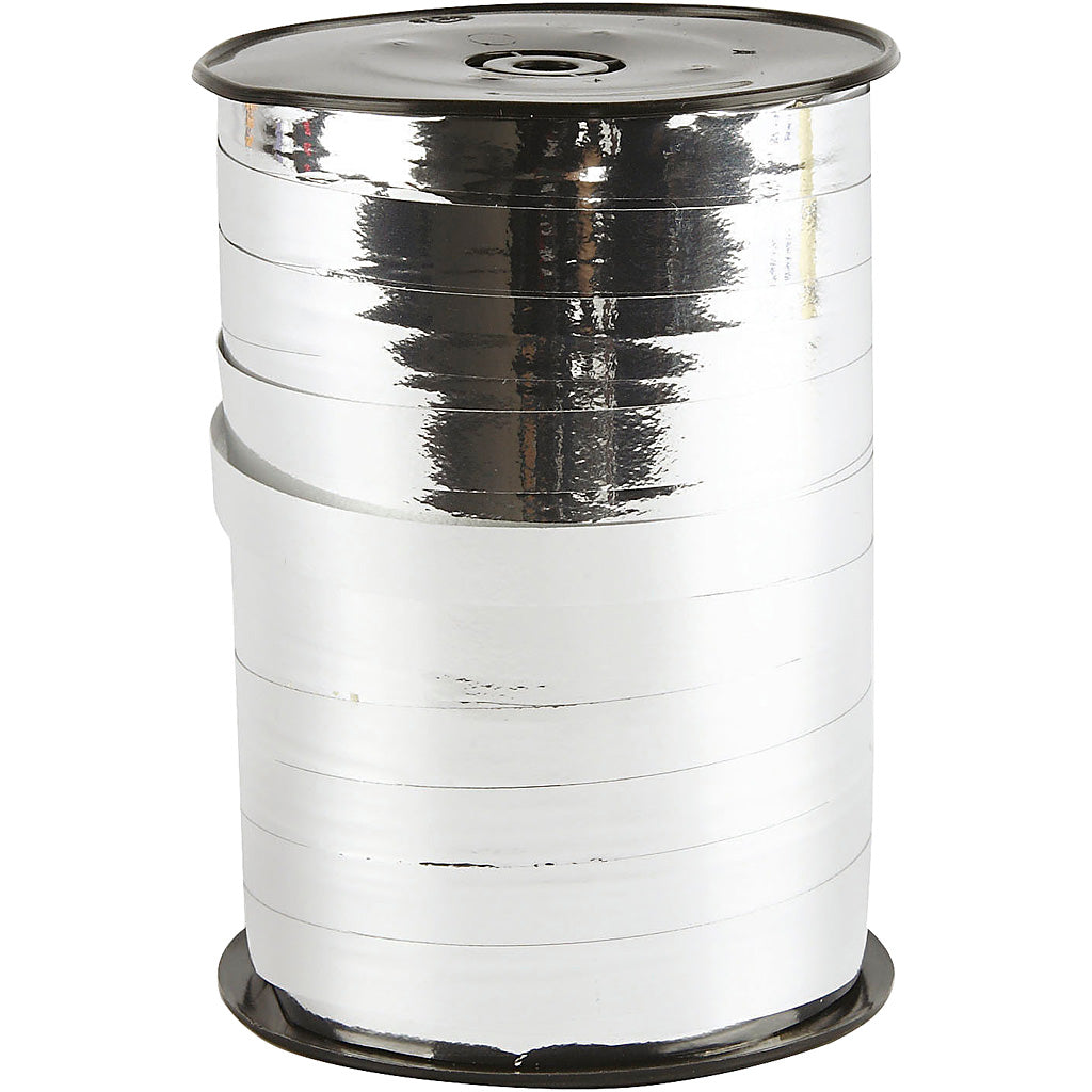 Curling Ribbon, W: 10 mm, glossy, metallic silver, 250 m/ 1 roll