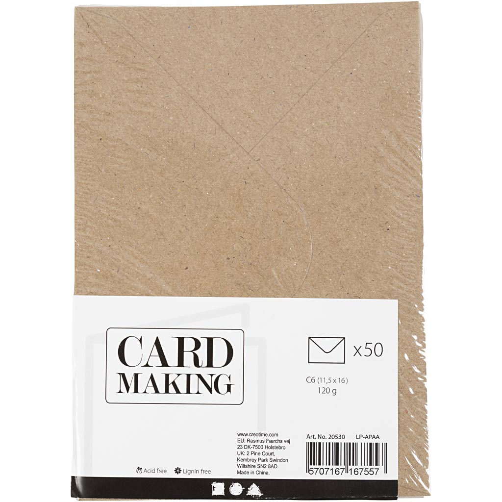 Recycelte Briefumschläge C6 Naturbraun 11.5x16cm - 120g/m2 (50 Stück) [HOB20530]