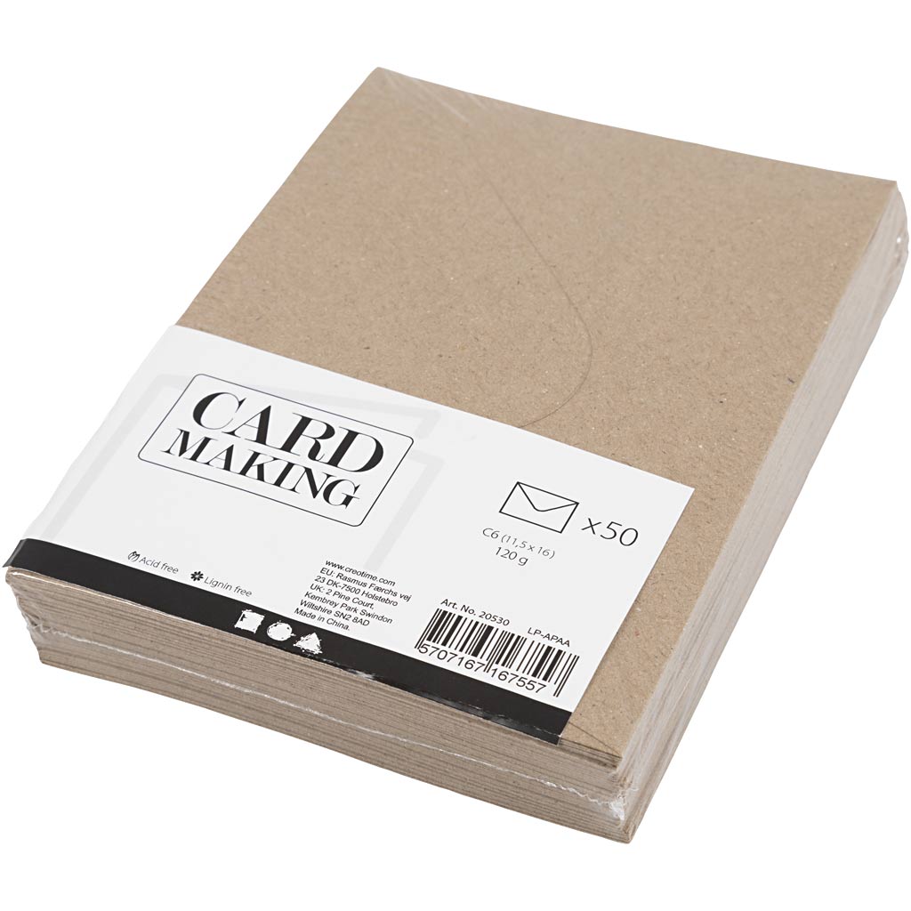 Enveloppes recyclées, C6 11,5x16 cm,  120 gr, naturel, 50pièces [HOB20530]