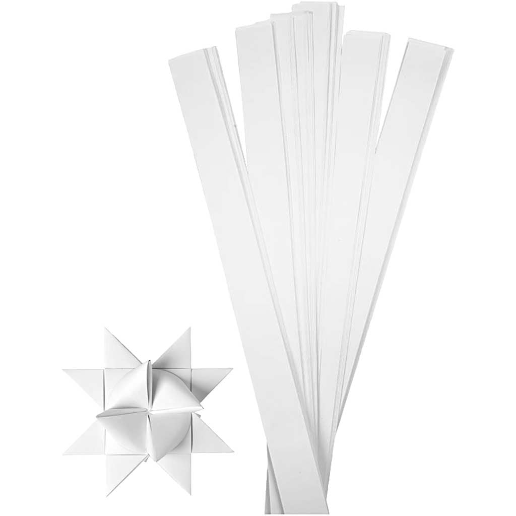 Paper Star Strips, L: 73 cm, W: 25 mm, dia. 11,5 cm, white, 100 strips