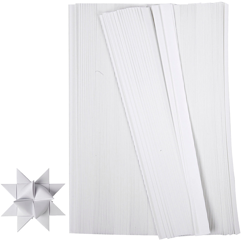 Paper Star Strips, L: 45 cm, W: 15 mm, dia. 6,5 cm, white, 500 strips