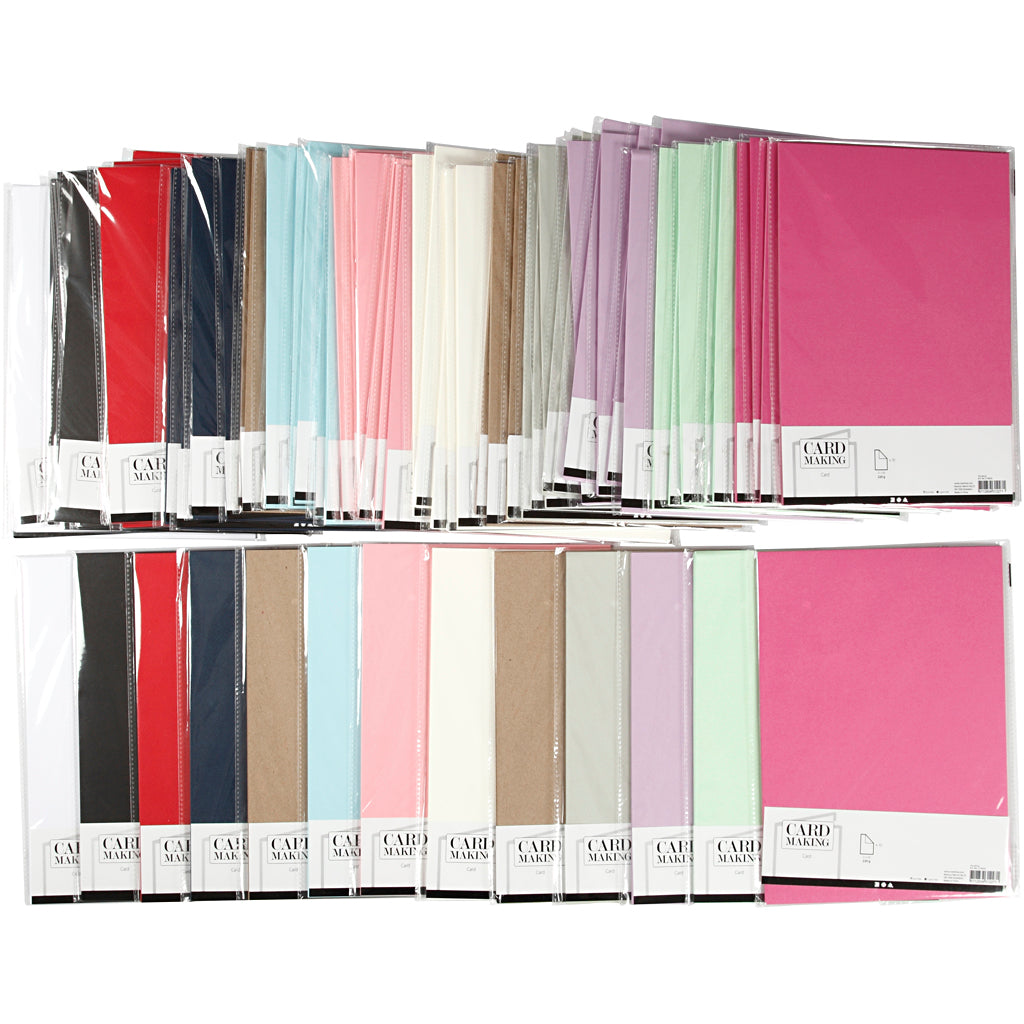 Card, A4, sheet 210x297 mm, 220 g, assorted colours, 12x10 pack
