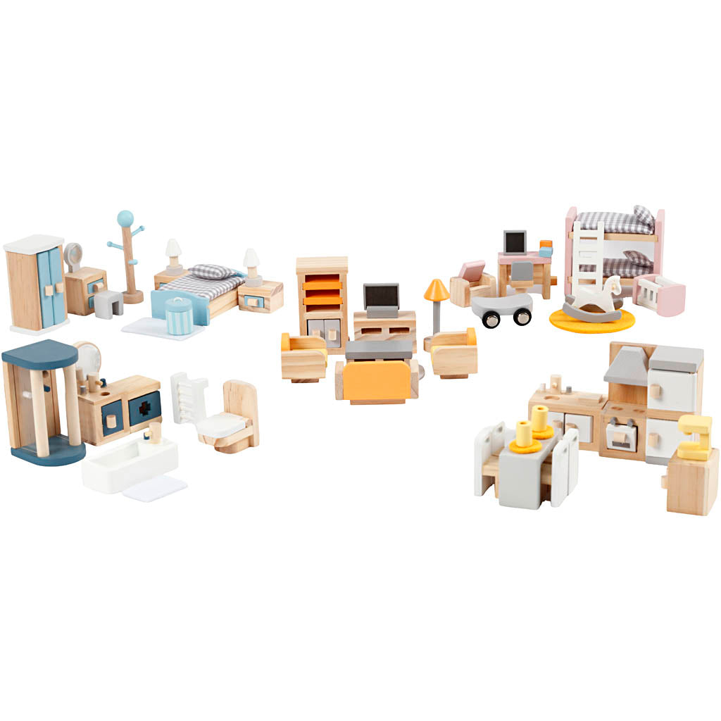 VIGA Doll house furniture, size 2x2x7,5 cm, 40 parts/ 1 set