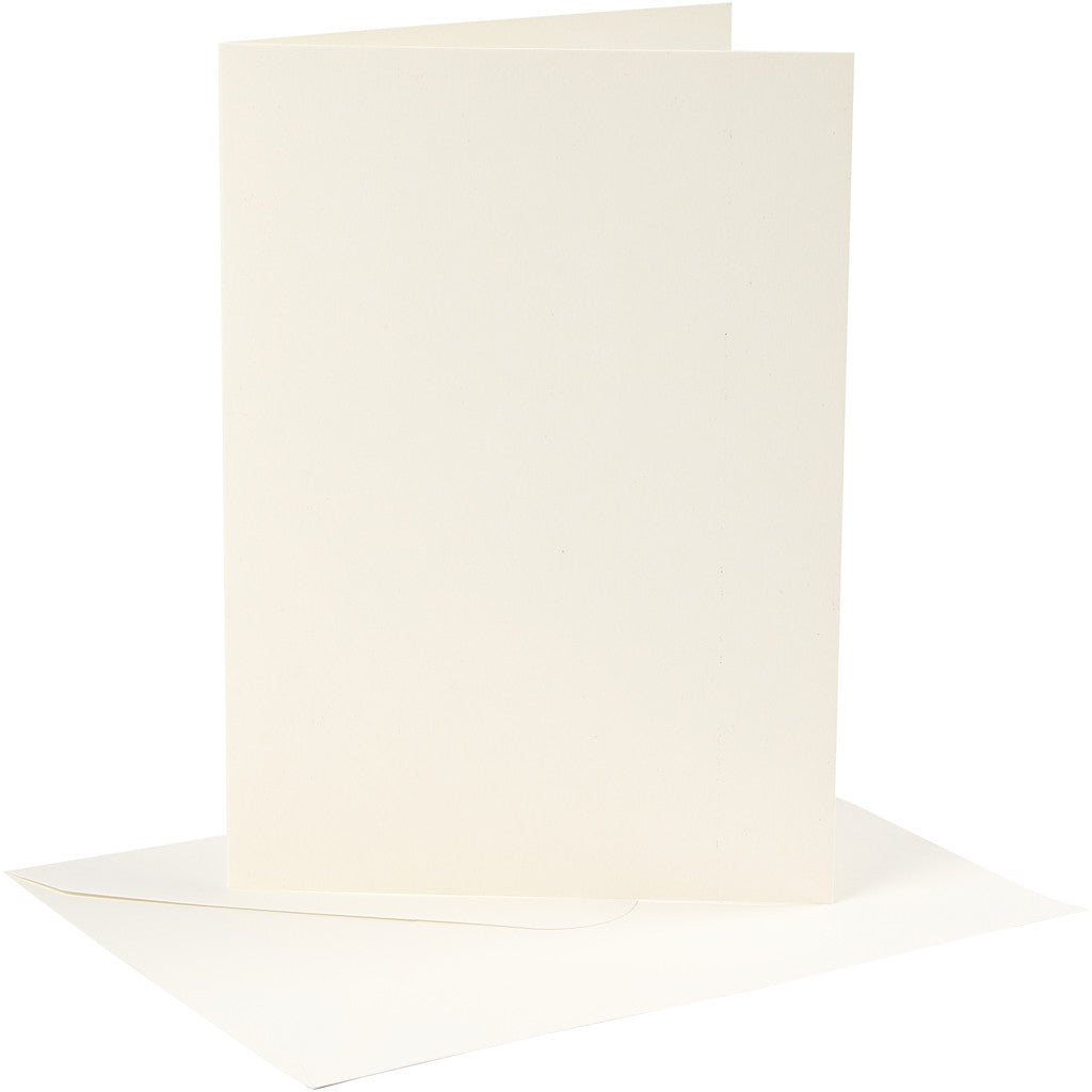 Cartes et enveloppes, dimension carte 12,7x17,8 cm, dimension enveloppes 13,3x18,5 cm, 220 gr, blanc cassé, 4set/ 1 Pq. [HOB-230562]