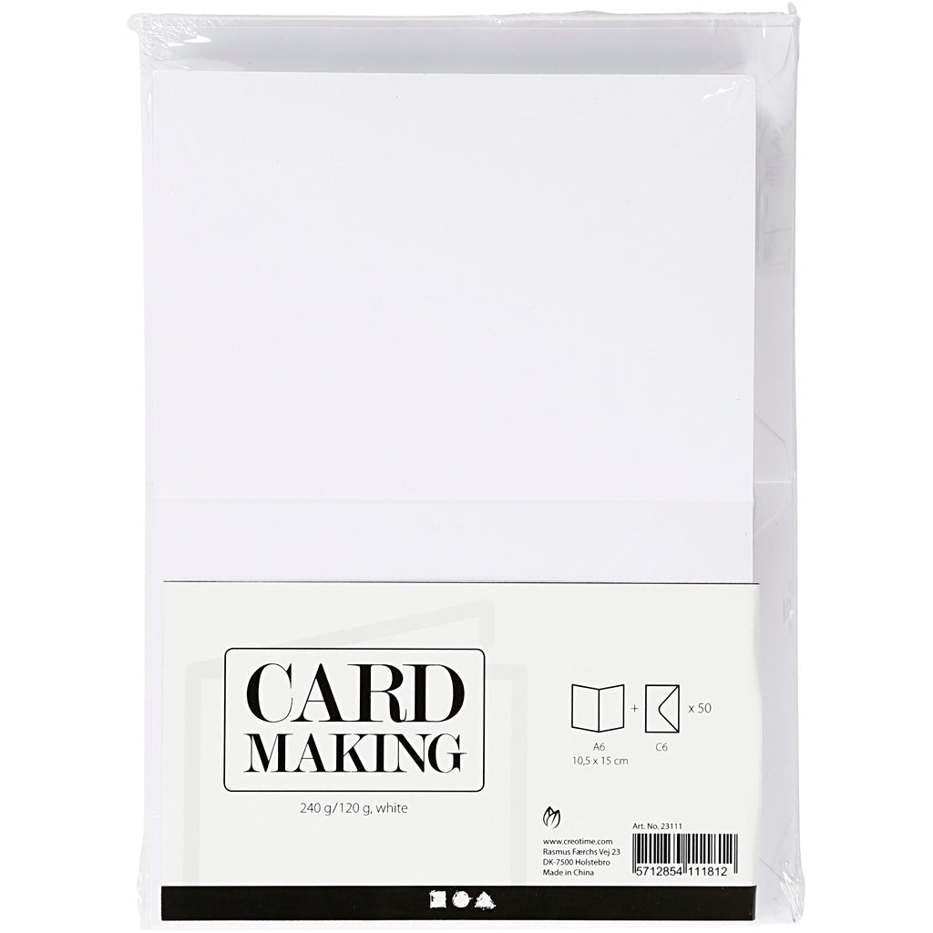 Cartes & Enveloppes, dimension carte 10,5x15 cm, dimension enveloppes 11,5x16,5 cm, blanc, 50sets [HOB23111]