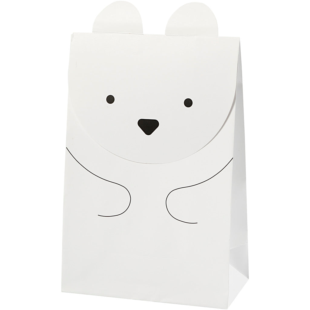 Paper Bag, polar bear, H: 18 cm, size 6x12 cm, 80 g, white, 6 pc
