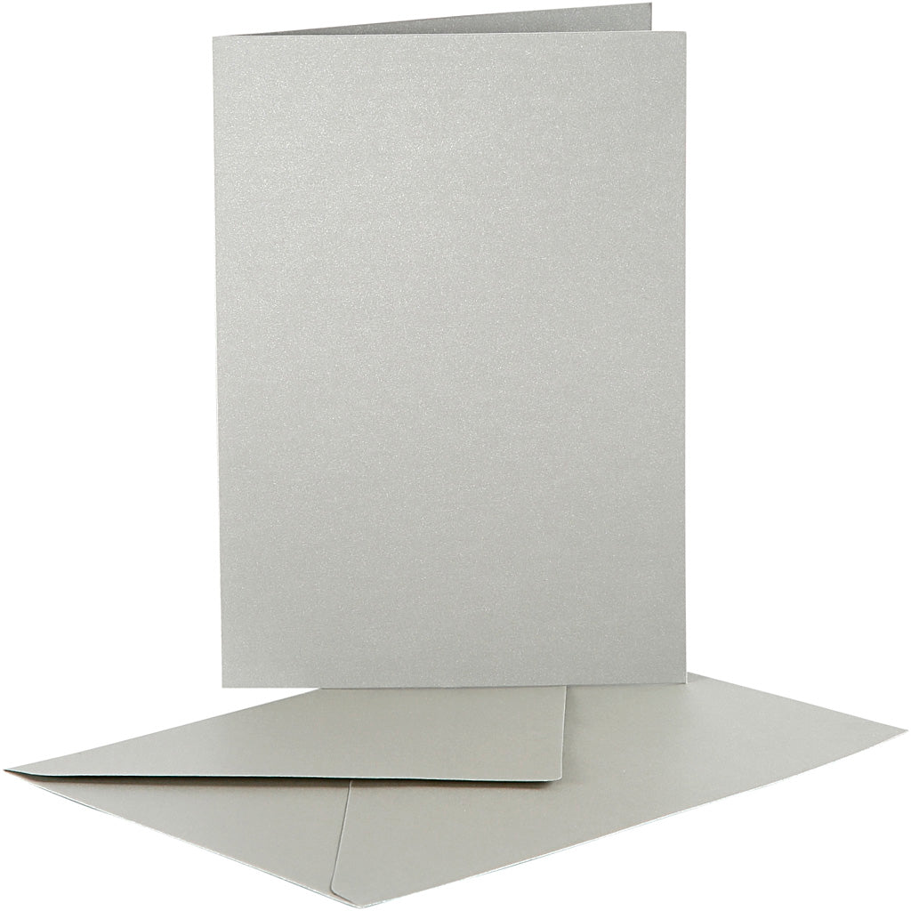 Pearlescent Cards & Envelopes, card size 10,5x15 cm, envelope size 11,5x16,5 cm, silver, 10 set