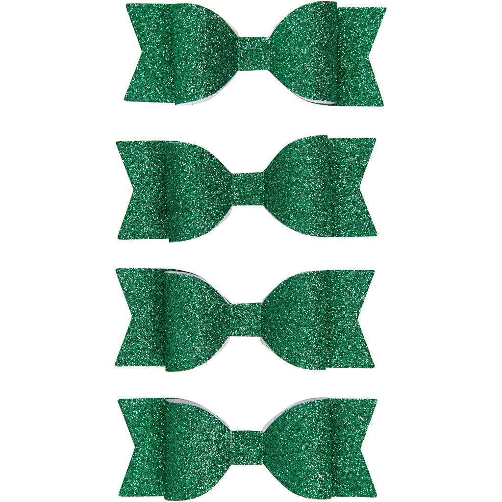 Paper Bow, size 31x85 mm, green glitter, 4 pc