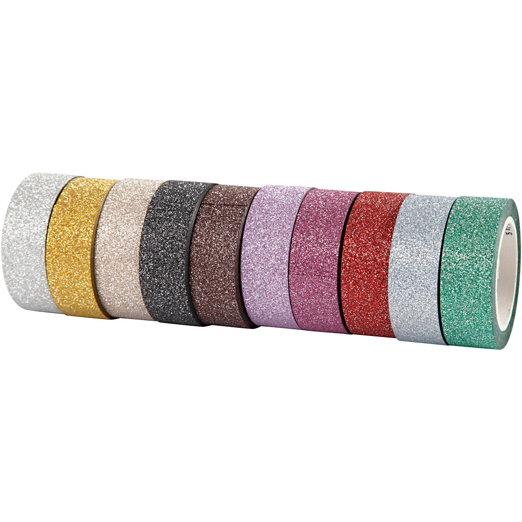 Glitter Tape, W: 15 mm, assorted colours, 10x6 m