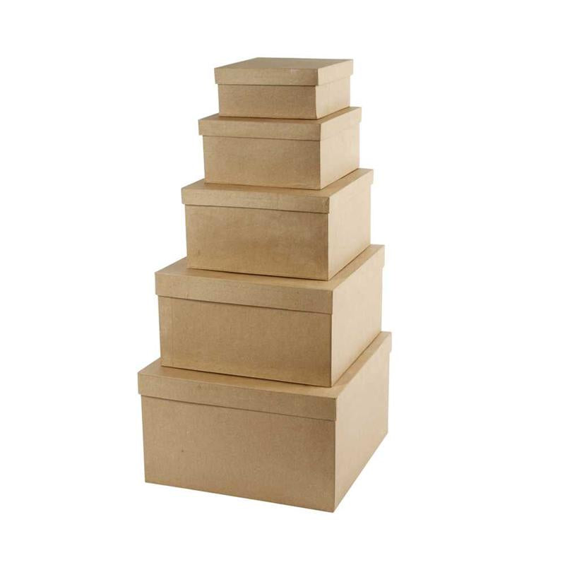 Square Hat Boxes, H: 8+10+13+15+17,5 cm, L: 15,5+20+25+30+35,5 cm, W: 15,5+20+25+30+35,5 cm, 5 pc
