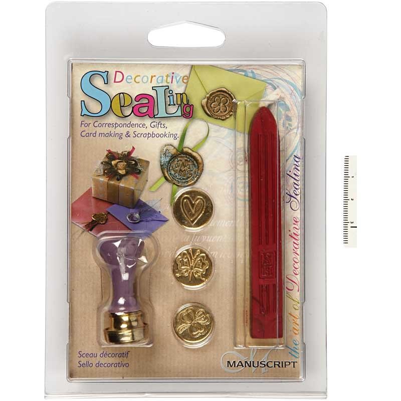 Kit à cacheter, coeur, papillon, trèfle ou tarte, d 18 mm, 1 set [HOB-27022]