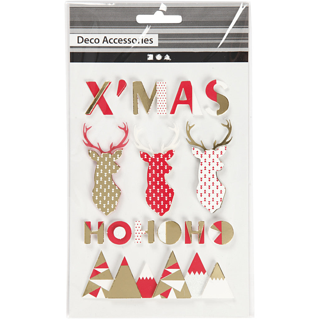 Stickers 3D, renna, H: 15-62 mm, L: 14-100 mm, spess. 5 mm, 15 pz/ 1 conf. [HOB-27097]