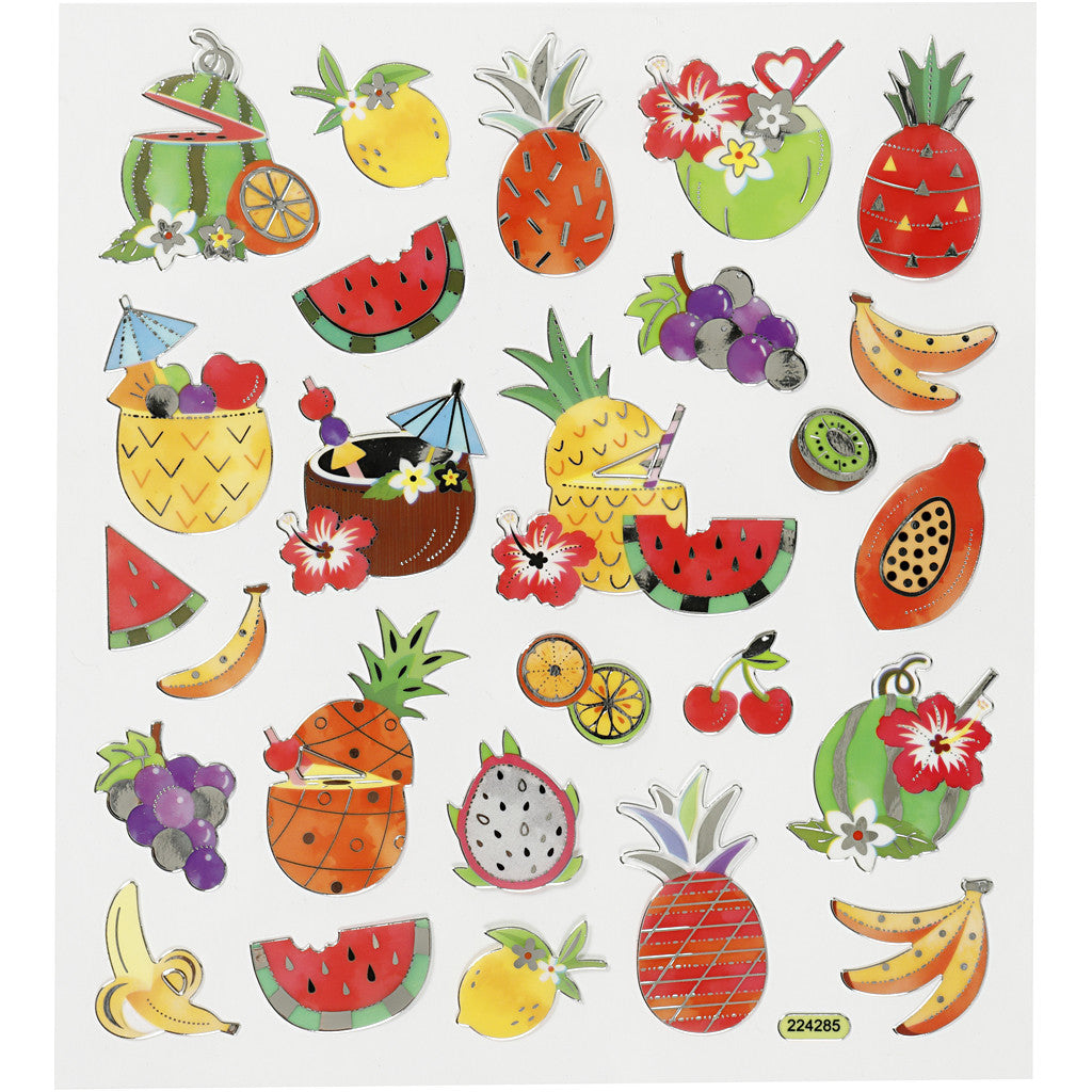 Autocollants, fruits exotiques, feuille 15x16,5 cm, 1 flles [HOB-27187]