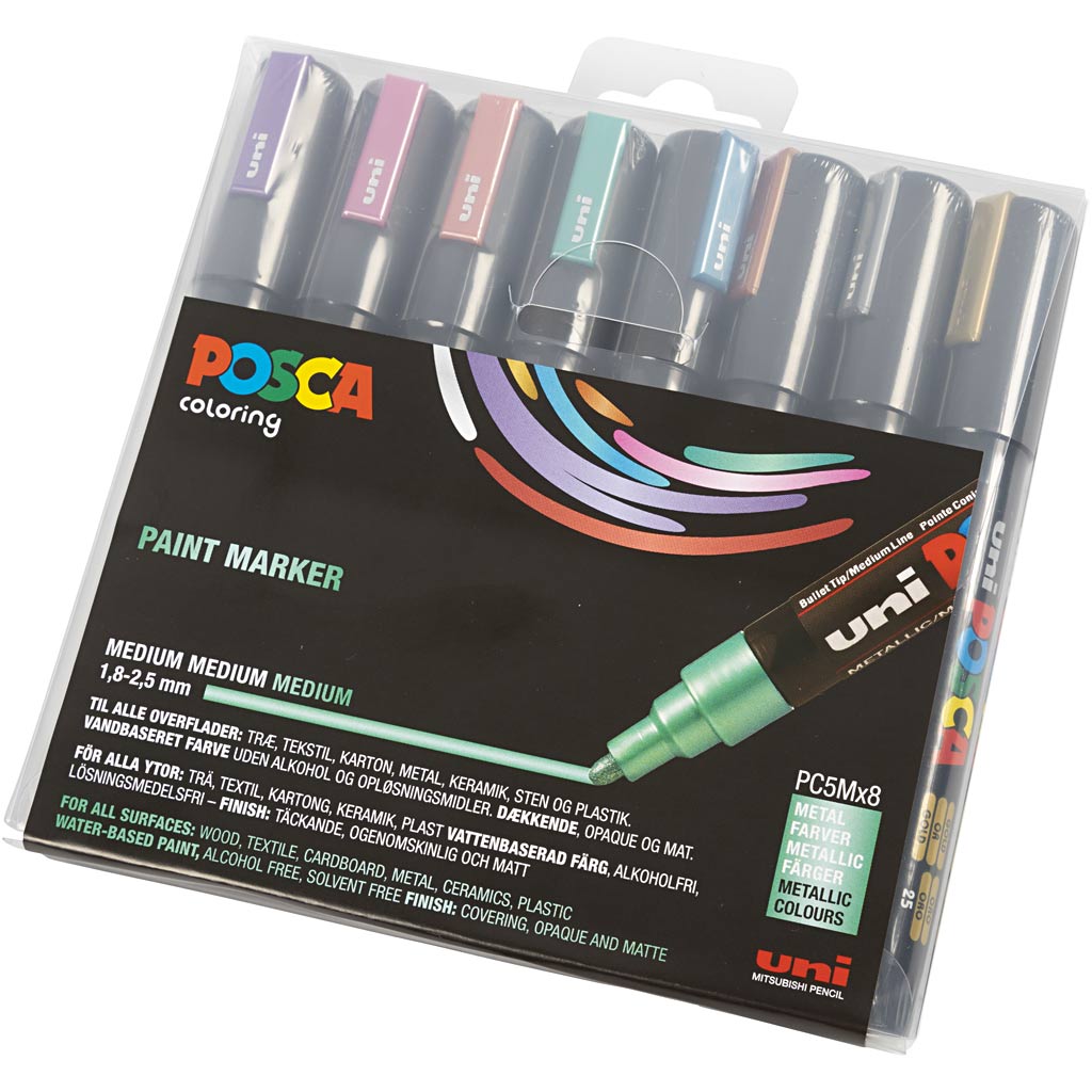 Feutre Posca, dim. PC-5M, trait 2,5 mm, moyen, couleurs métalliques, 8 pièces/ 1 Pq. [HOB-276901]