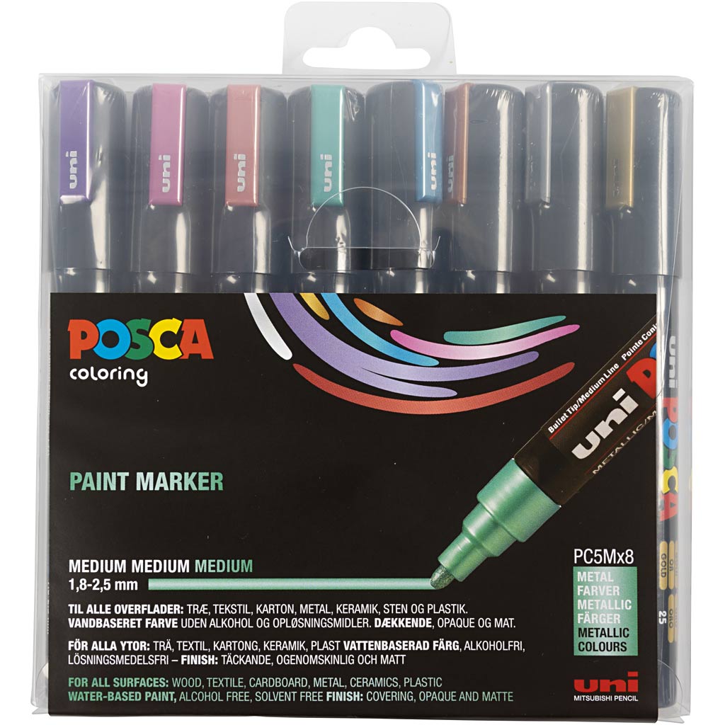 Feutre Posca, dim. PC-5M, trait 2,5 mm, moyen, couleurs métalliques, 8 pièces/ 1 Pq. [HOB-276901]