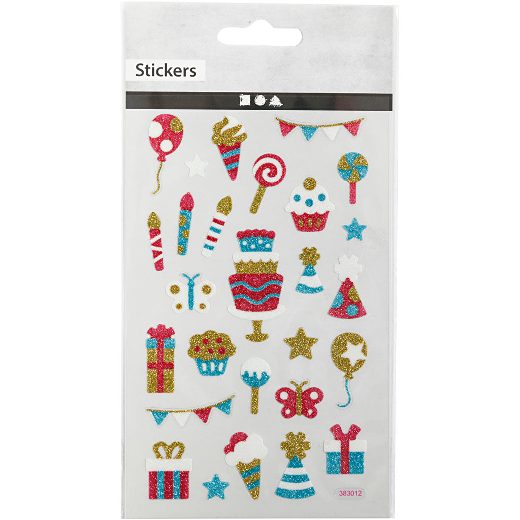 Adesivi glitterati, Compleanno, foglio 10x16 cm, 1 fgl. [HOB-280016]