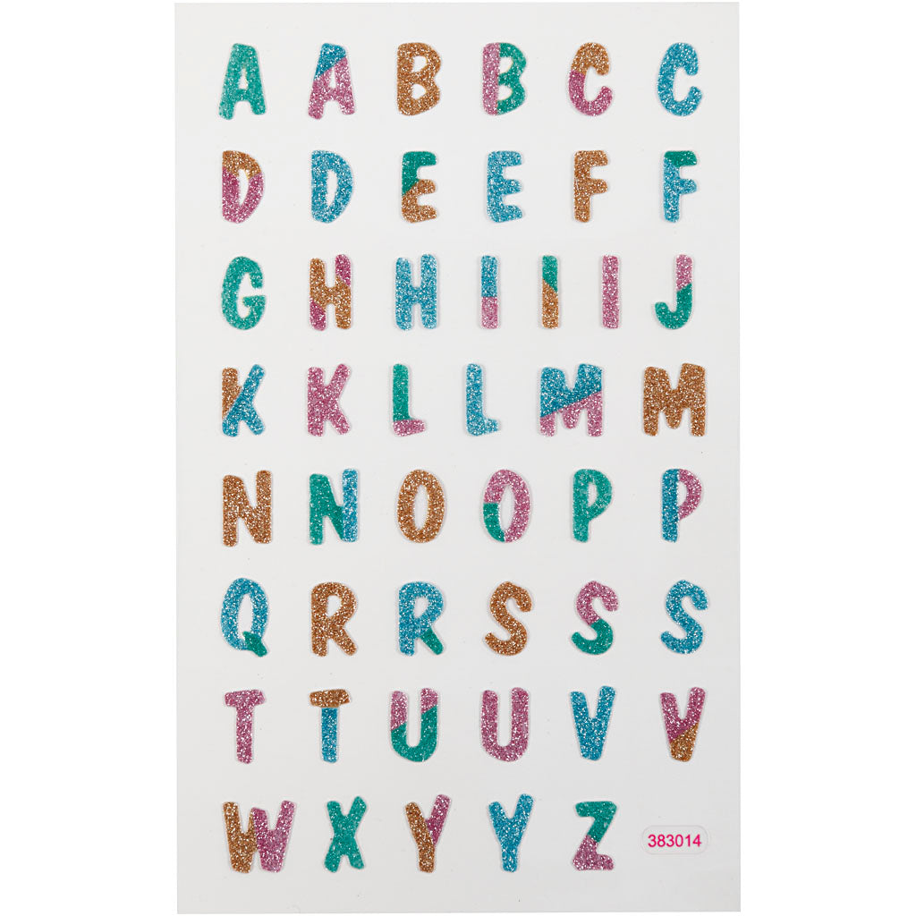 Glitter Stickers, Letters, sheet 10x16 cm, 1 sheet