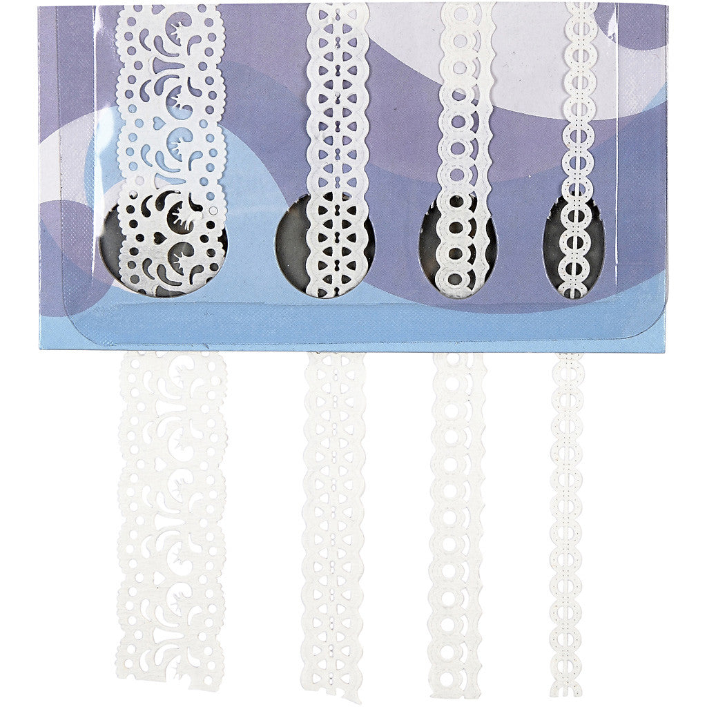 Ruban dentelle, L : 8-23 mm, blanc, 4x2 m/ 1 Pq. [HOB-28024]