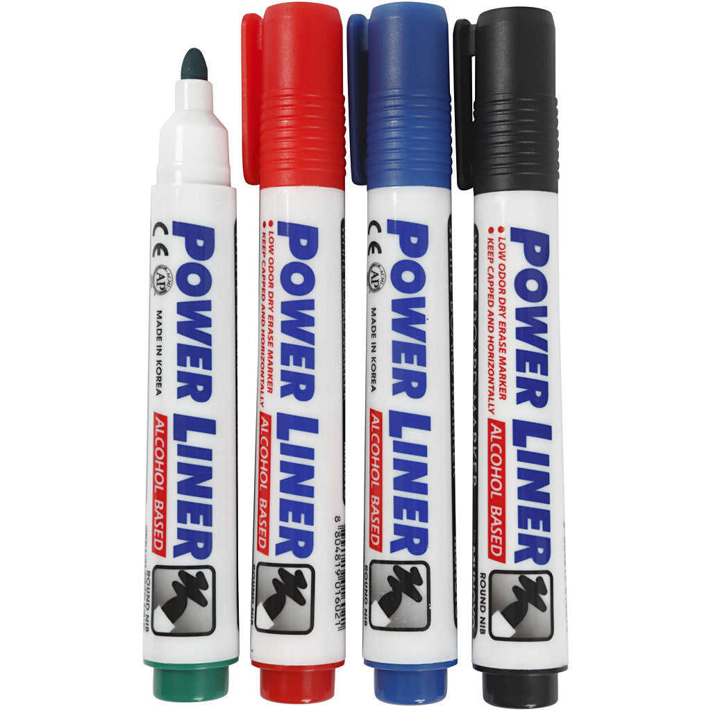 Whiteboard Marker, Strichstärke 4 mm, Schwarz, Blau, Grün, Rot, 4 Stk/ 1 Pck [HOB-28250]