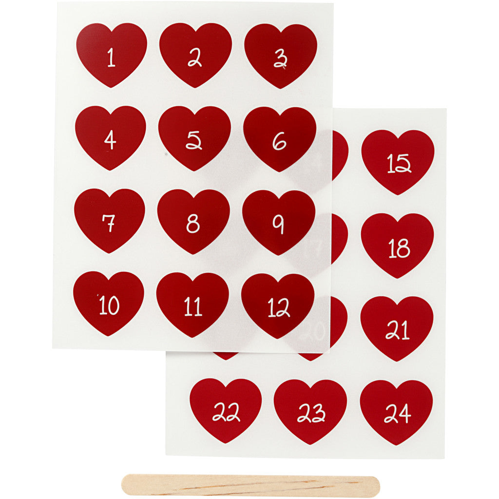 Sticker da Strofinare, numeri dell'avvento, H: 32 mm, L: 28 mm, foglio 12,2x15,3 cm, rosso, 1 conf. [HOB-283960]