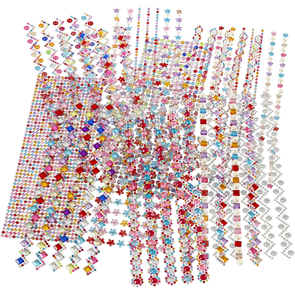 Diamanti sintetici, diam 2-10 mm, foglio 27x9 cm, il contenuto può variare , 12 fgl. asst./ 1 conf. [HOB-28402]