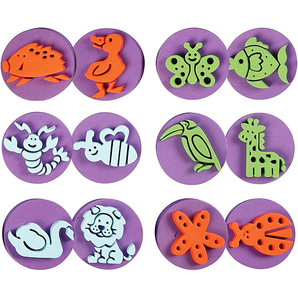 Foam Stamps, zoo, dia. 7,5 cm, thickness 2,5 cm, 6 pc