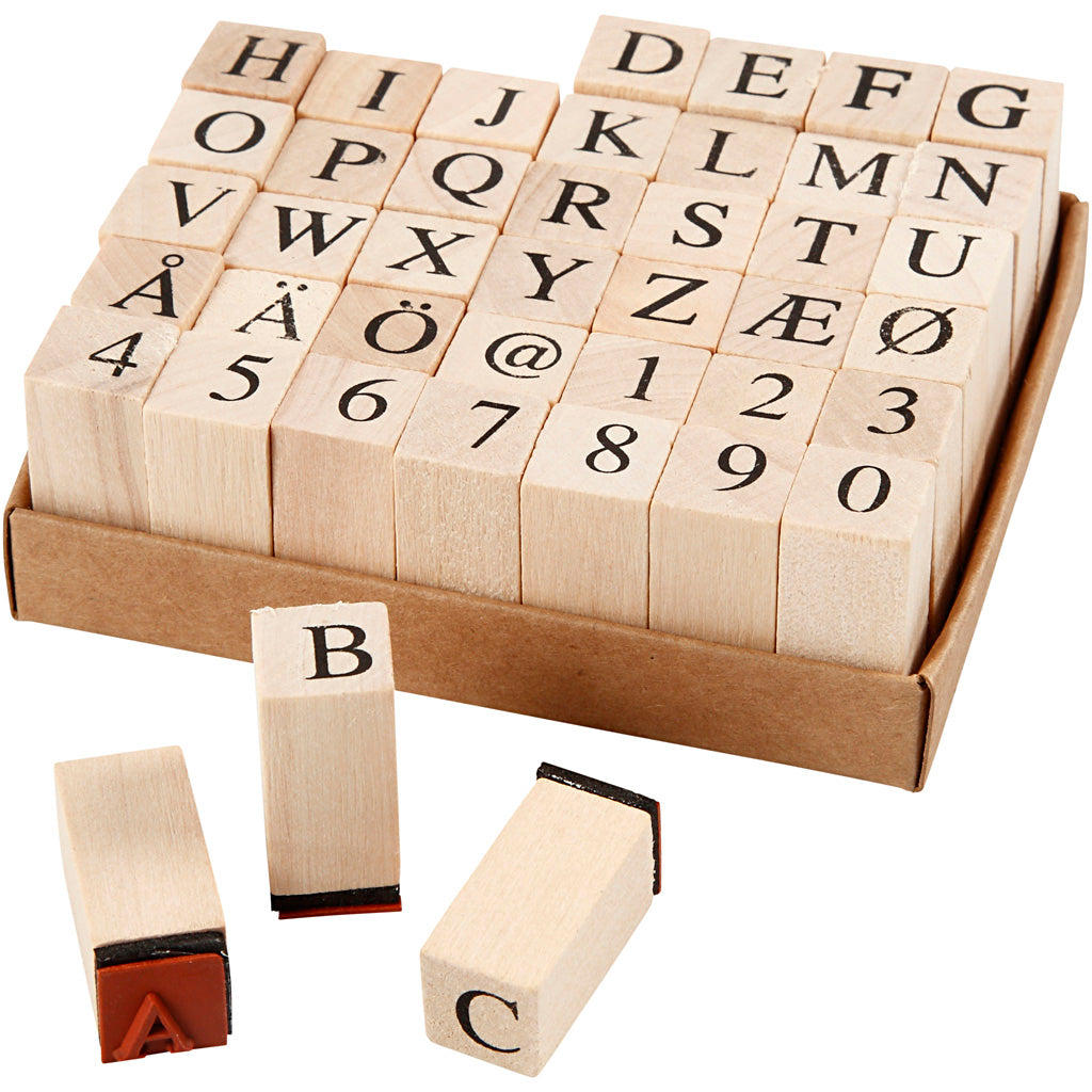 Wooden Stamps Set, size 13x13 mm, ca. 8 mm, 42 asstd.