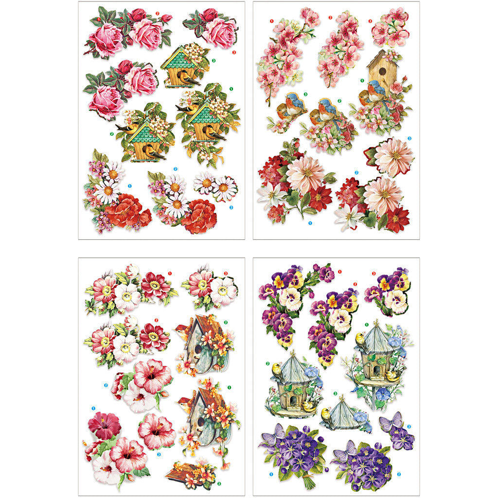 3D Decoupage Motifs, flowers and birds, sheet 21x30 cm, 4 sheet