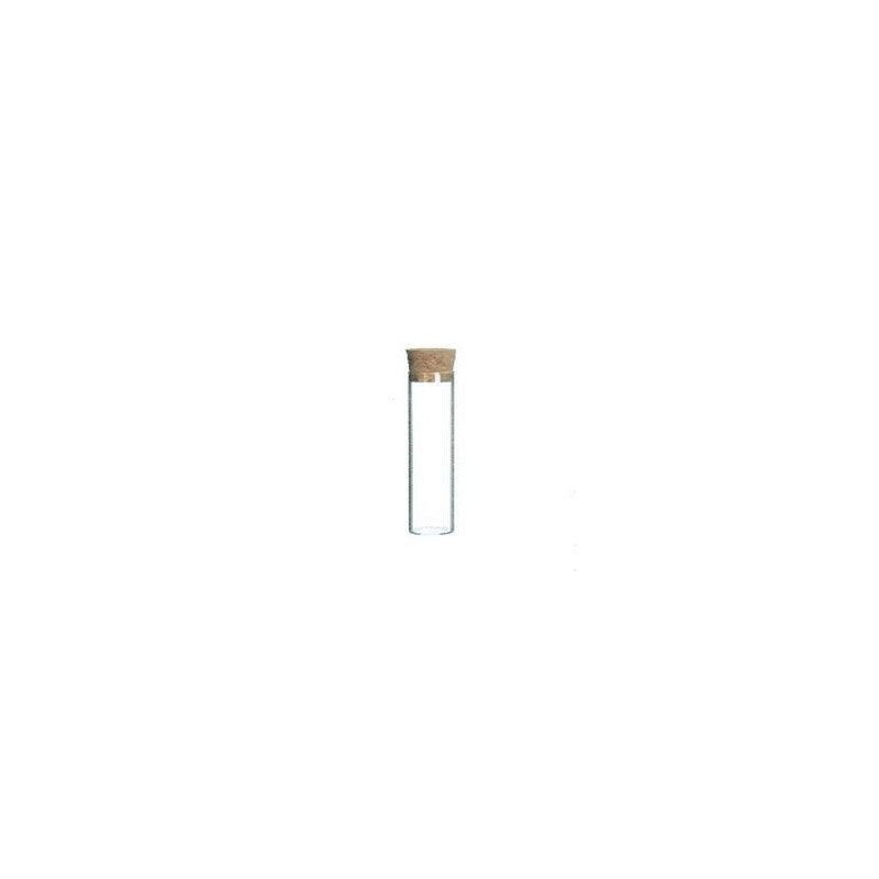 Tubo di vetro con sughero e fondo piatto, H. 10 cm, Ø 2 cm (12 pezzi) [IFS-29003]