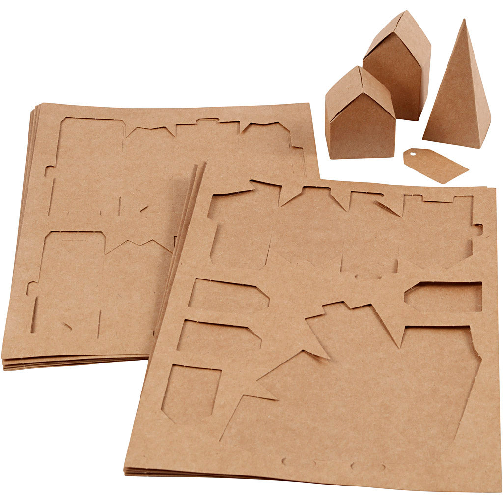 Gestanzte Häuser und Bäume aus Karton, H 5,7-10 Cm cm, 1 Set [HOB-29040]