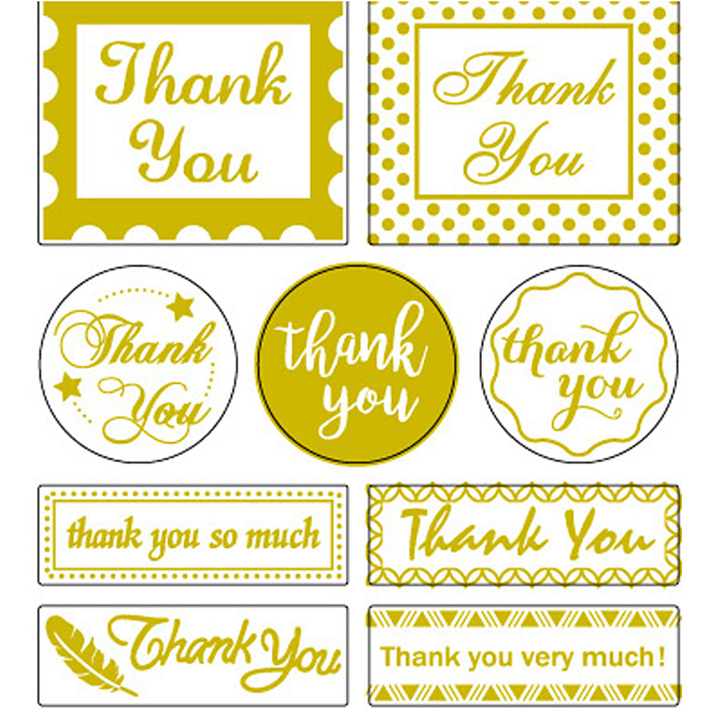 Sticker 'Thank you', Thank you, Blatt 10x24 cm, ca. 19 Stk, Gold, 1 Bl. [HOB-29147]