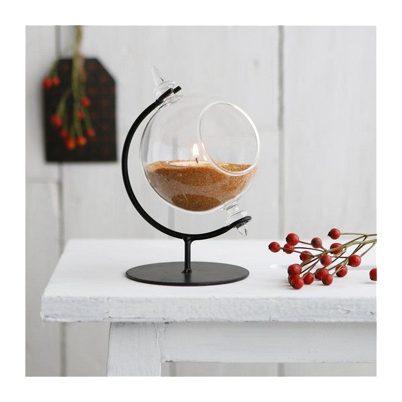 Sfera in vetro per lumino con supporto Ø 8 cm, H. 14 cm (1 pezzo) [IFS-29290]
