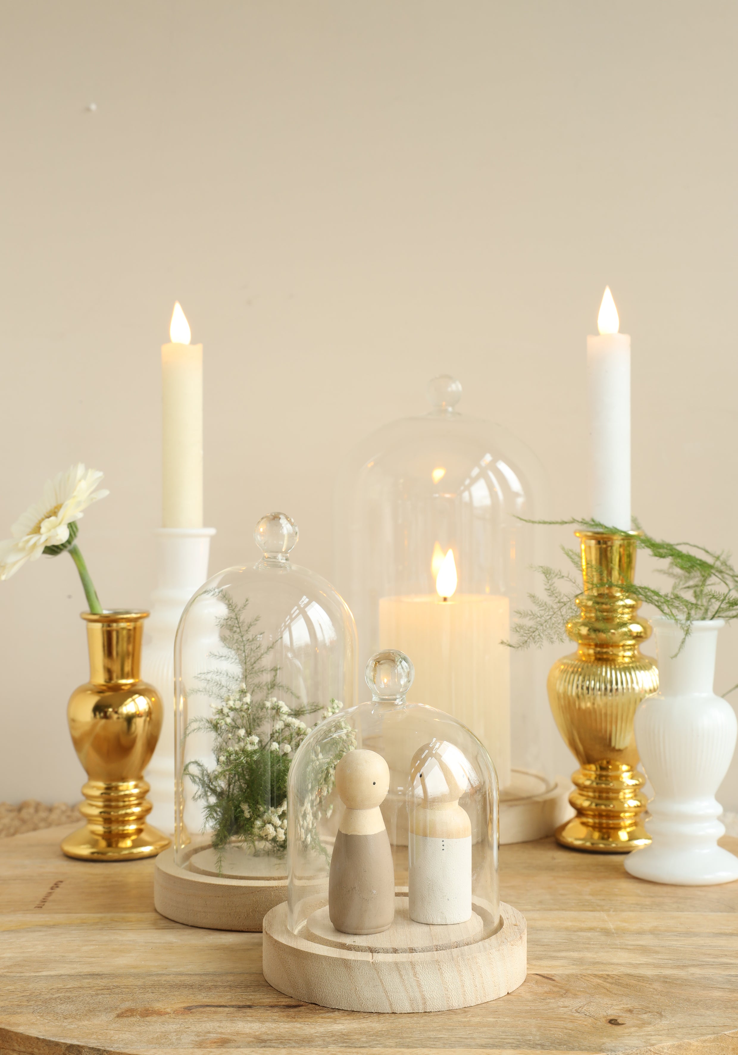 Campana di vetro con pomello in vetro con base in legno Ø14 h.23,5 cm (1 pz) [IFS-29314]