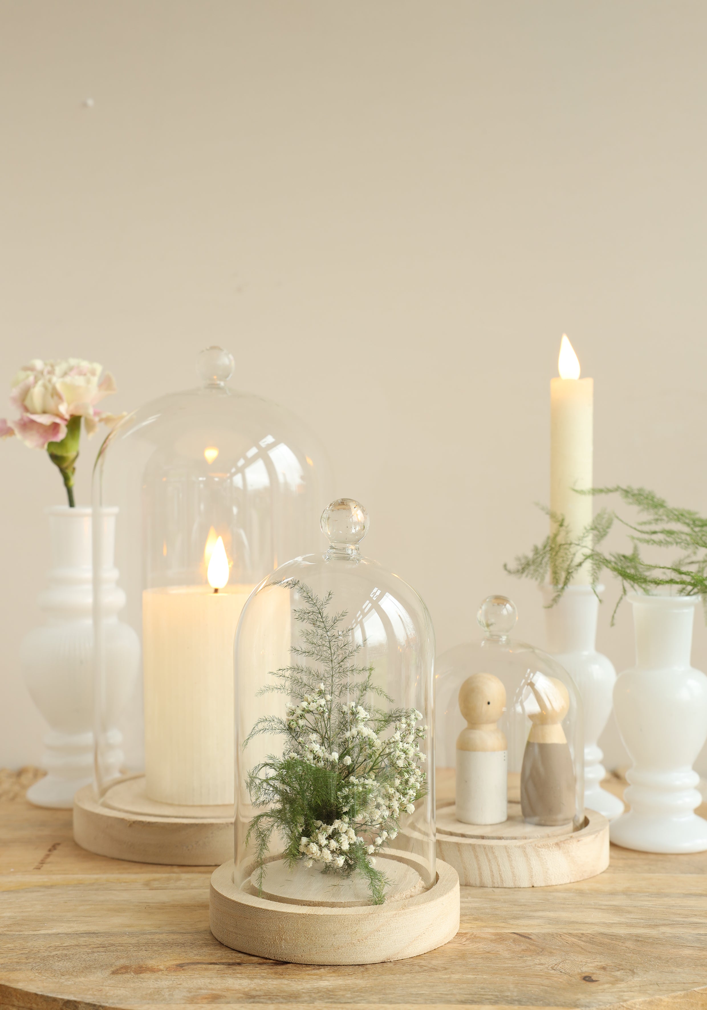 Campana di vetro con pomello in vetro con base in legno Ø10 h.12 cm (1 pz) [IFS-29311]