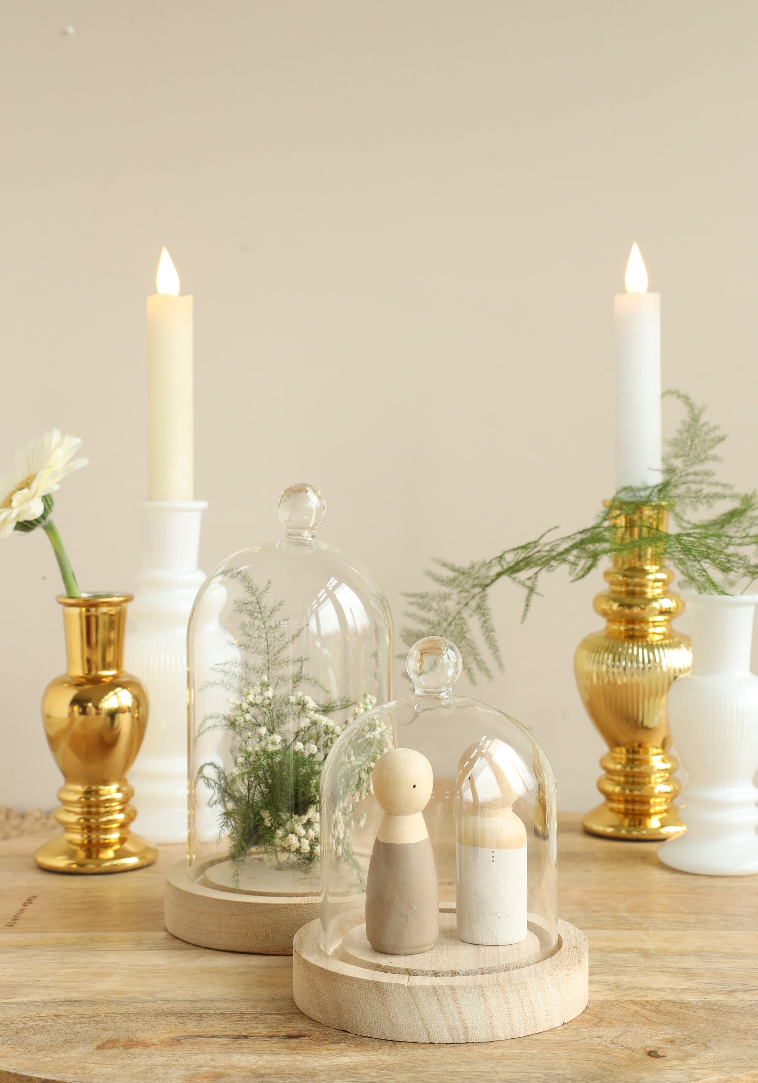 Campana di vetro con pomello in vetro con base in legno Ø10 h.12 cm (1 pz) [IFS-29311]