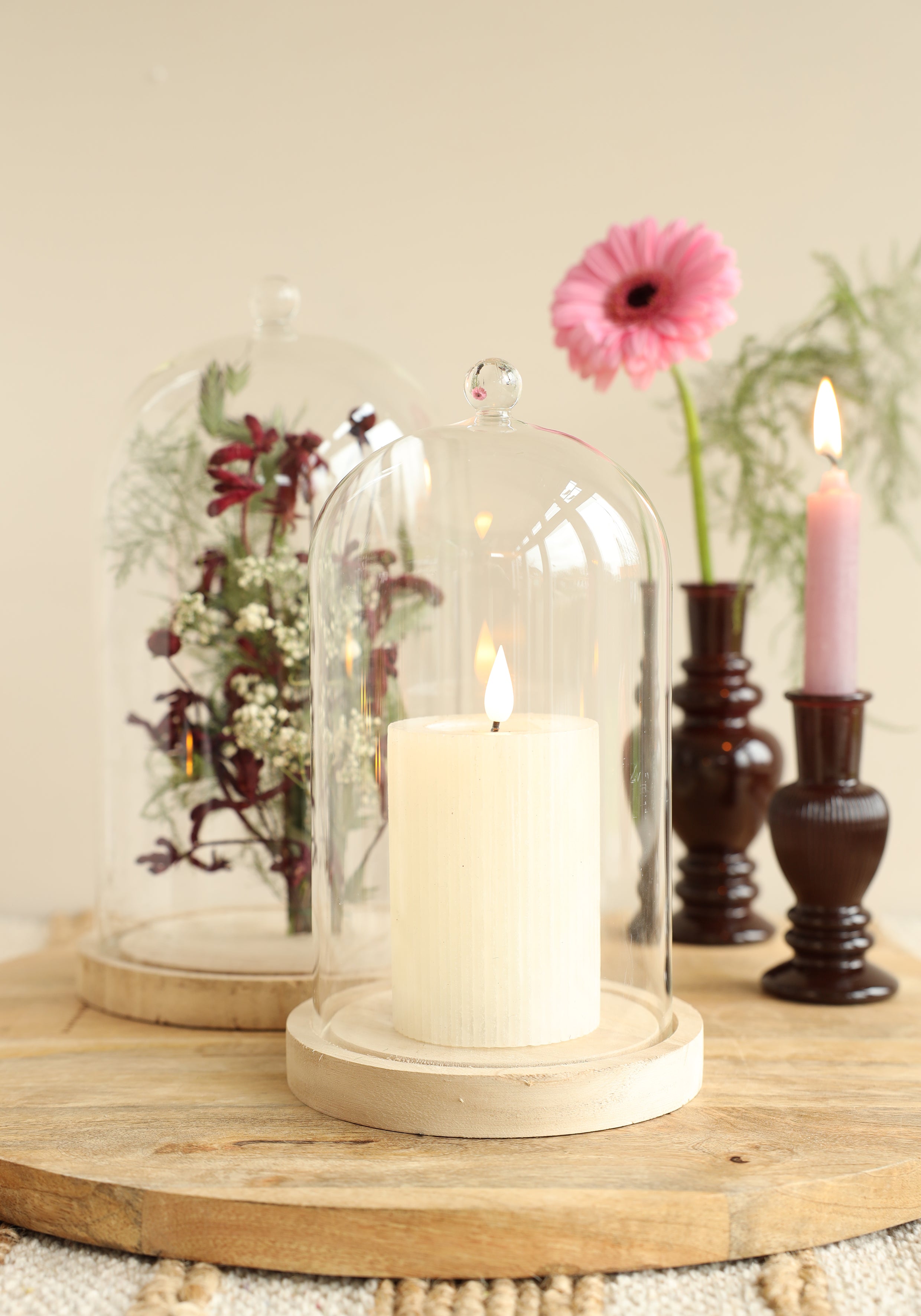 Campana di vetro con pomello in vetro con base in legno Ø14 h.23,5 cm (1 pz) [IFS-29314]